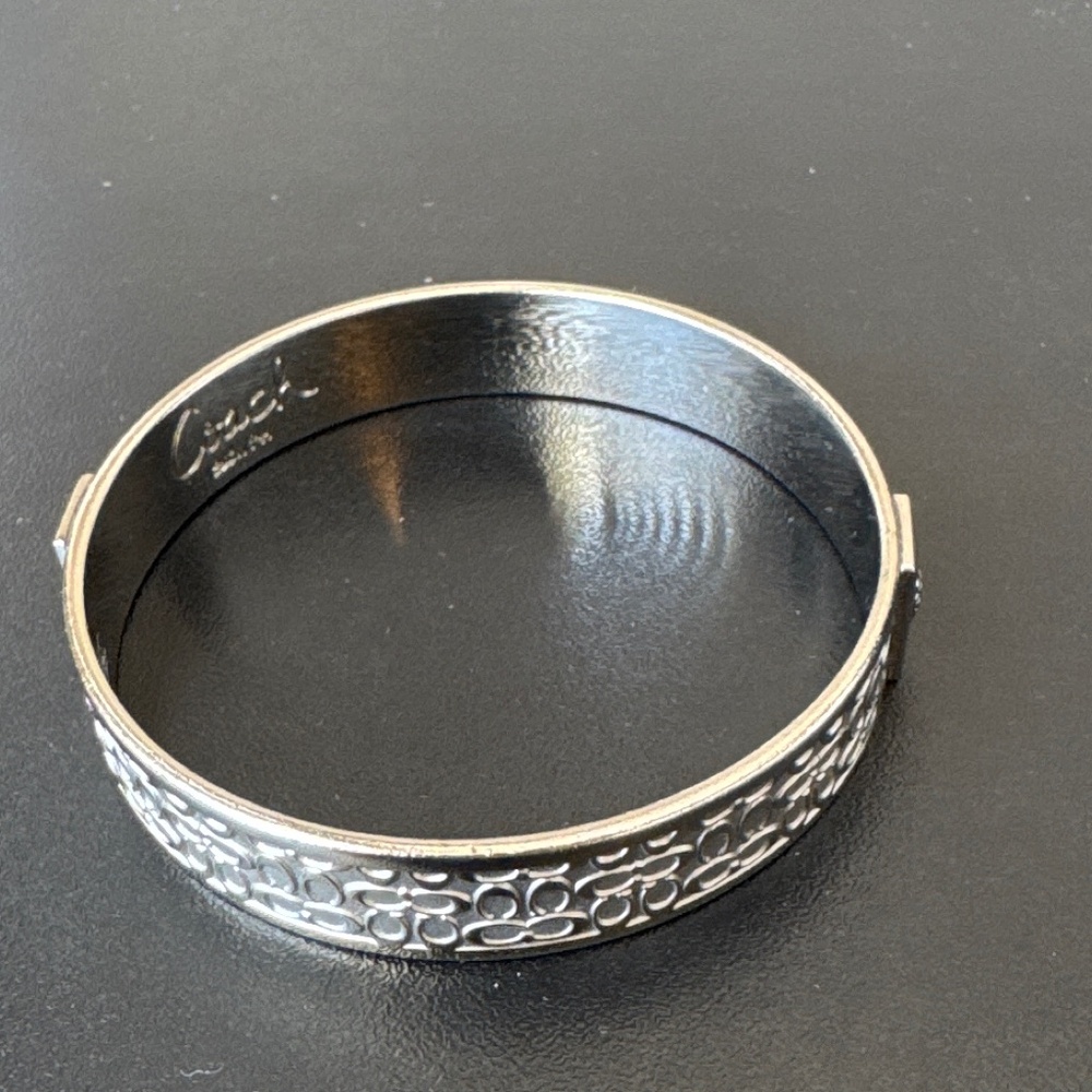 COACH Signature C Logo Silver Tone Bangle Bracelet